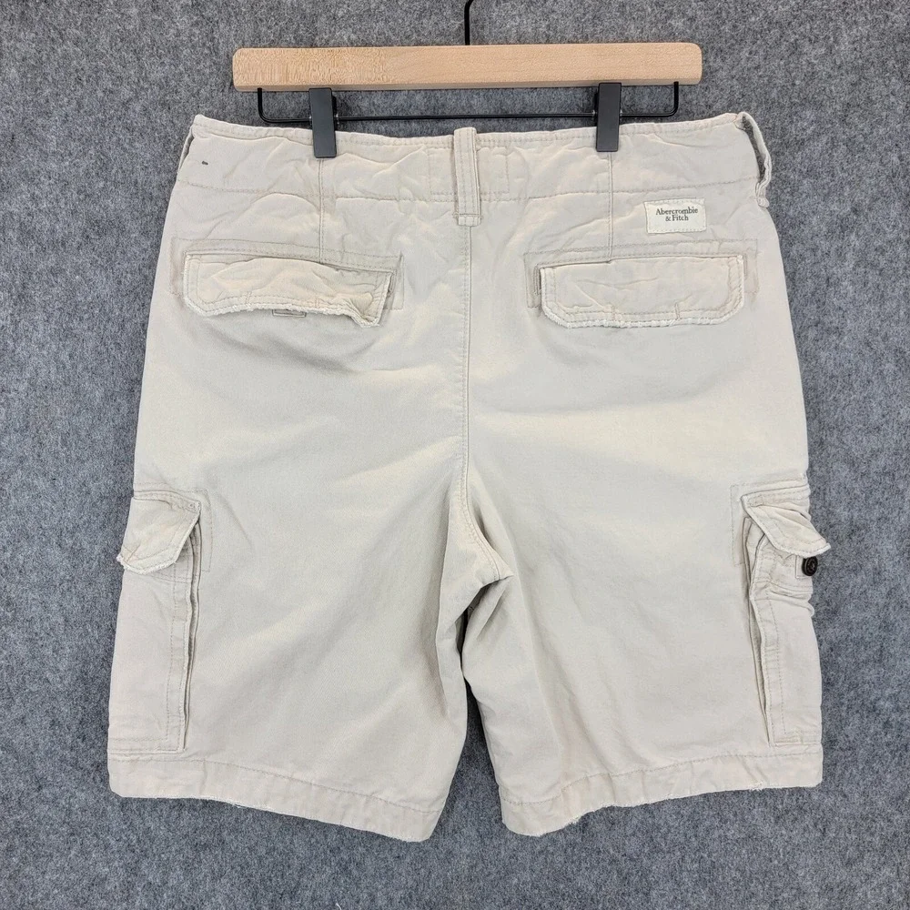 Abercrombie Fitch Shorts Mens 32 Khaki‎ Tan Heavy Cargo Distressed Military Y2K